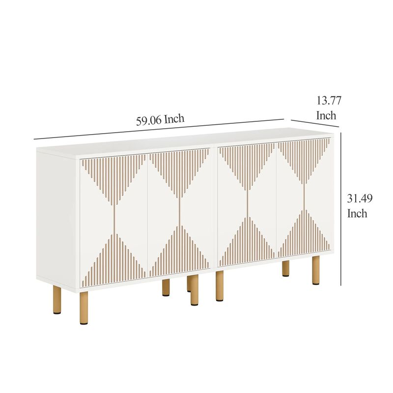 Serving Buffet Cabinet Sideboard Console, 59 Inch 4 Doors, Gold Legs - Benzara