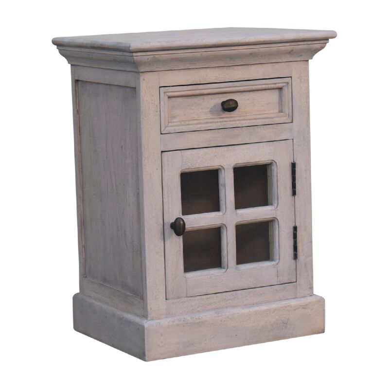 Solid Wood Stone Finish Nightstand  with Glazed1 Door 1 Drawer