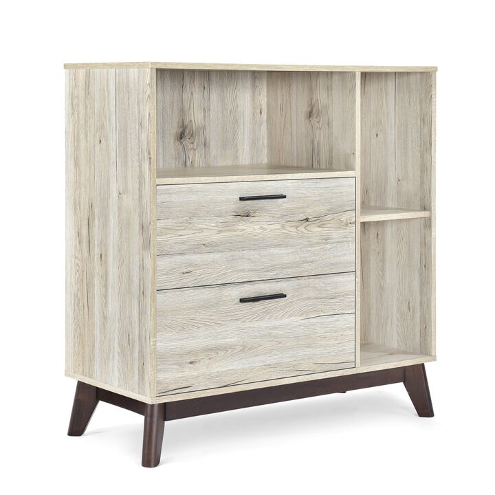 Bara Accent Cabinet 36 Inch, 3 Spaces, 2 Drawers, Rustic Beige, Brown - Benzara