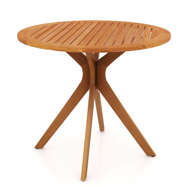 Hivvago 35.5 Inch Patio Wood Dining Table with Slatted Tabletop and Curved Legs