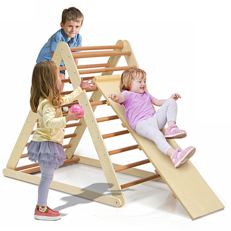 Foldable Wooden Climbing Triangle Indoor with Ladder for Toddler Baby