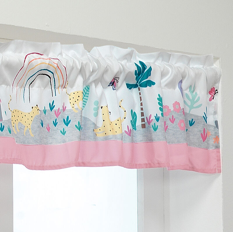 Bedtime Originals Rainbow Jungle Elephant/Leopard Window Valance - Pink/Gray