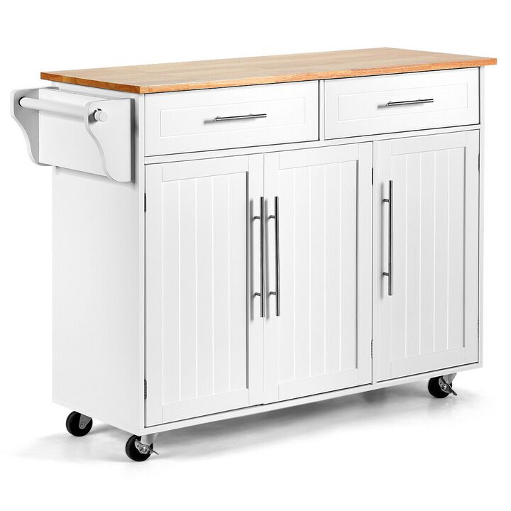 Kitchen Island Trolley Wood Top Rolling Storage Cabinet Cart with Knife Block