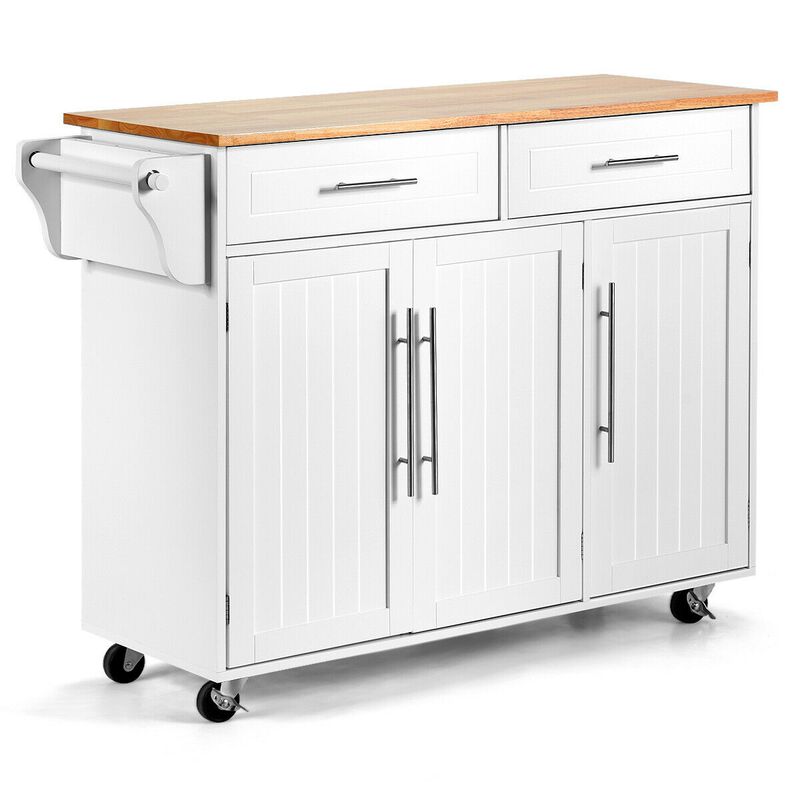 Kitchen Island Trolley Wood Top Rolling Storage Cabinet Cart with Knife Block