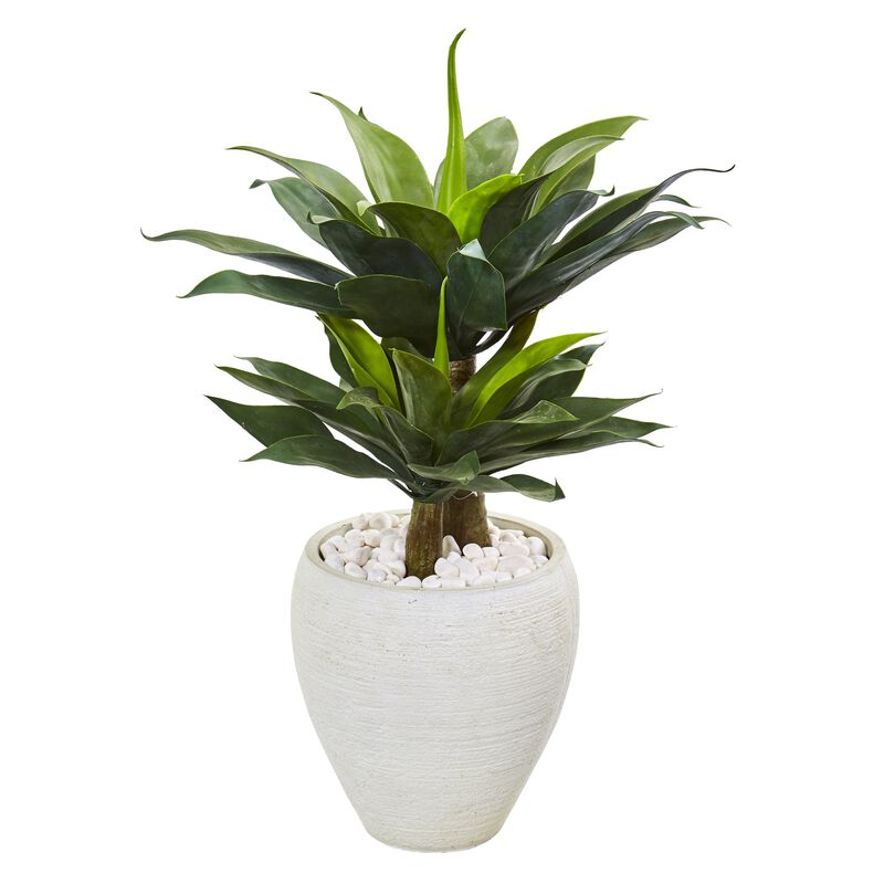 Hivvago 33" Double Agave Succulent Artificial Plant in White Planter