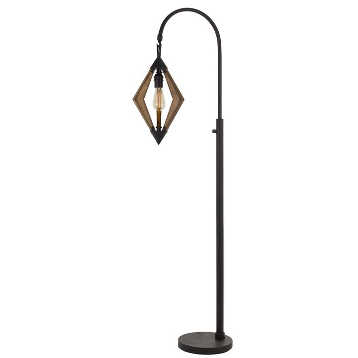 Tubular Metal Downbridge Floor Lamp with Wooden Accents, Black-Benzara