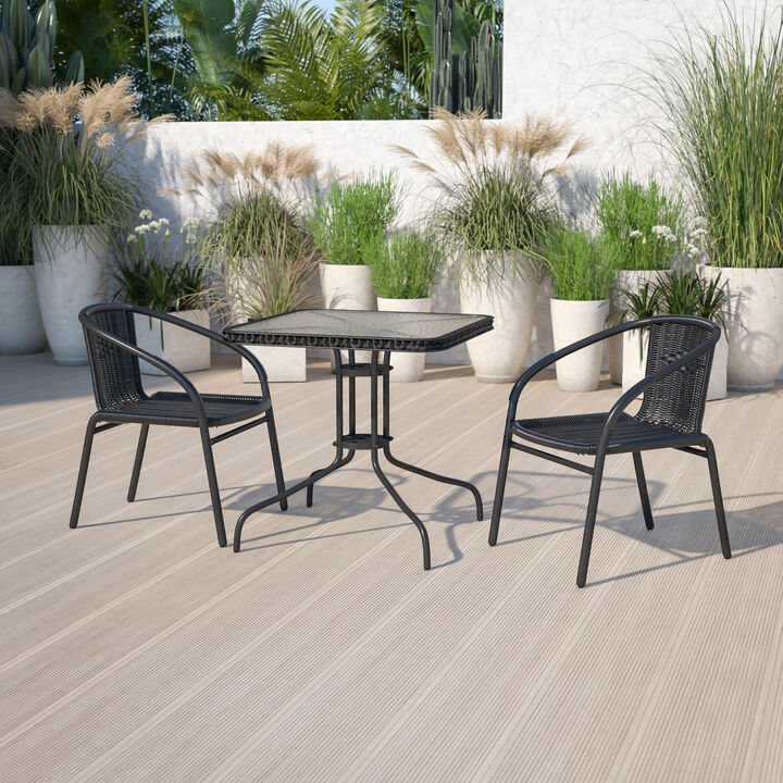28SQ Gray Table Set w/Rattan