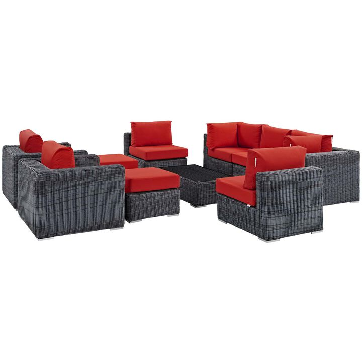 Summon 10 Piece Outdoor Patio Sunbrella Sectional Set - Canvas Red