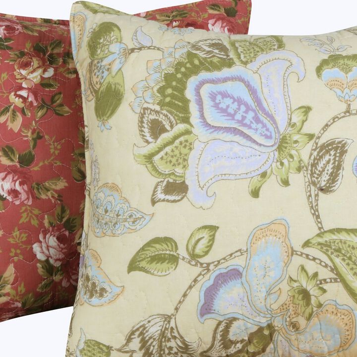 Eiger Fabric Decorative Pillow with Floral Prints, Set of 2, Multicolor-Benzara