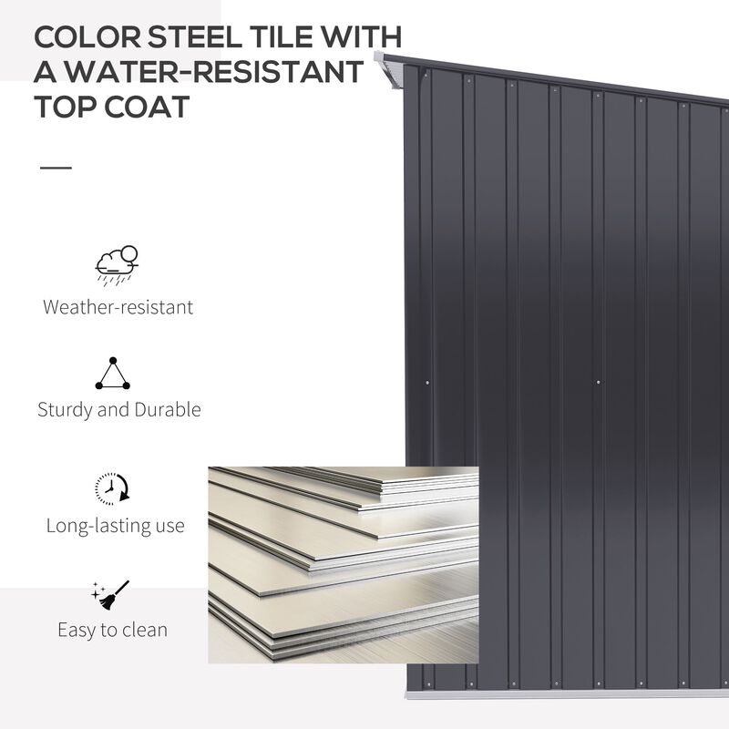 Dark Gray Garden Storage: 3.3'x3.4' Metal Lean-to Shed with Lockable Door
