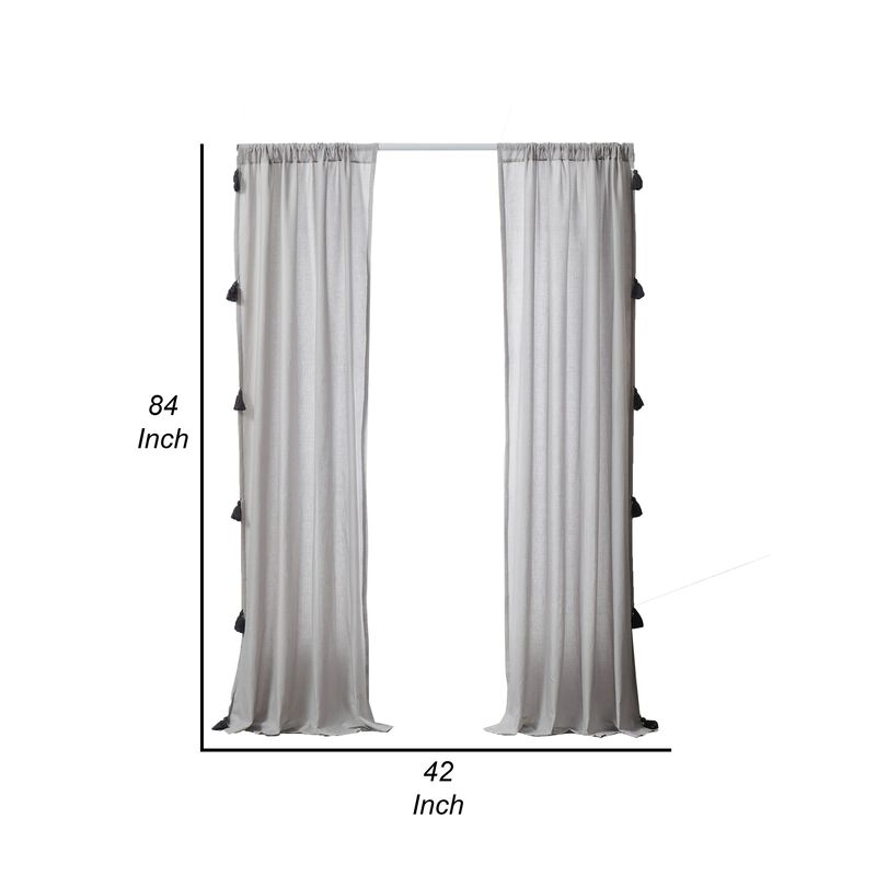 Xumi 4 Piece Window Curtain, 2 Panels with Tie Backs, Modern Gray Finish - Benzara
