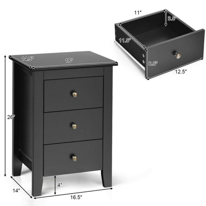 Hivvago Nightstand End Beside Table Drawers Modern Storage Bedroom Furniture-White