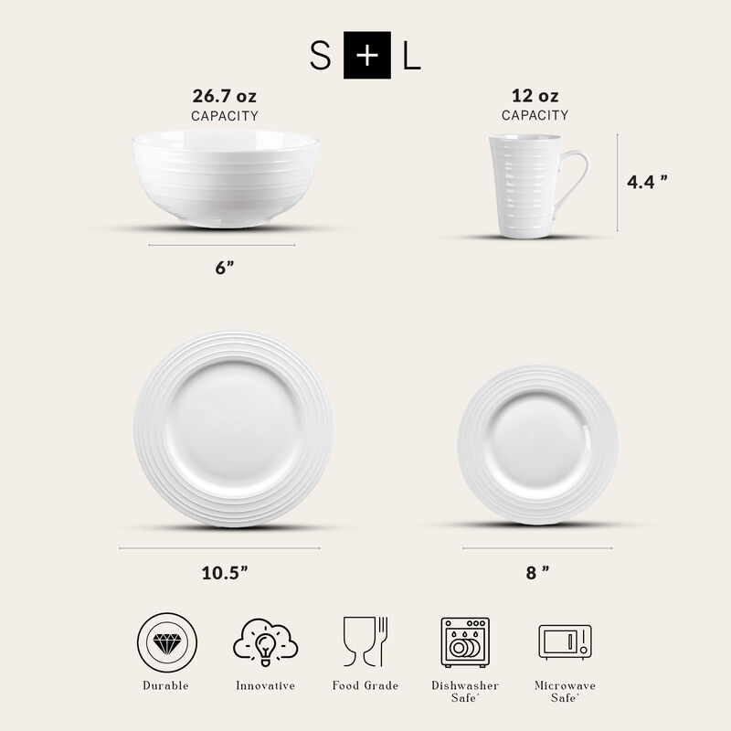 Stone Lain Eleanor Bone China 16 Piece Dinnerware Set, White
