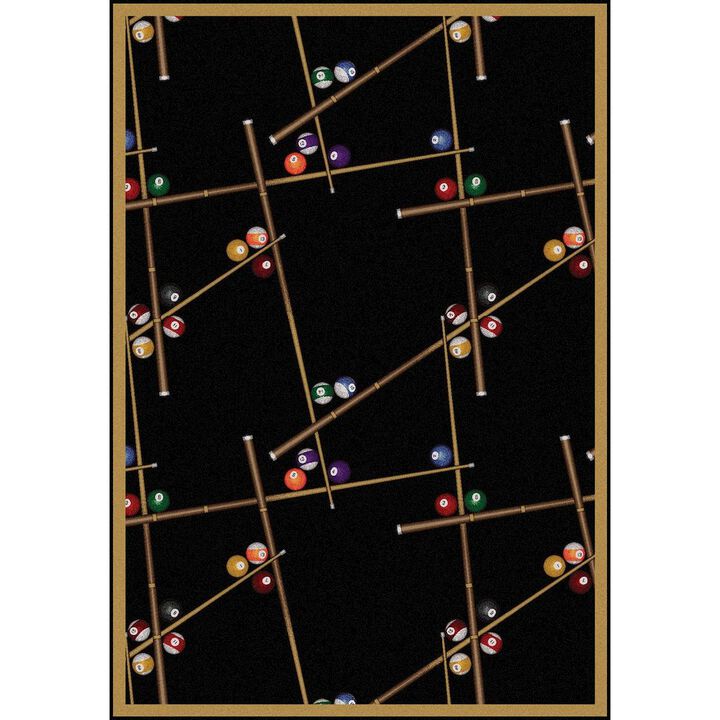 Joy Carpets Games People Play Snookered 7'8 x 10'9 Area Rug in Color Black