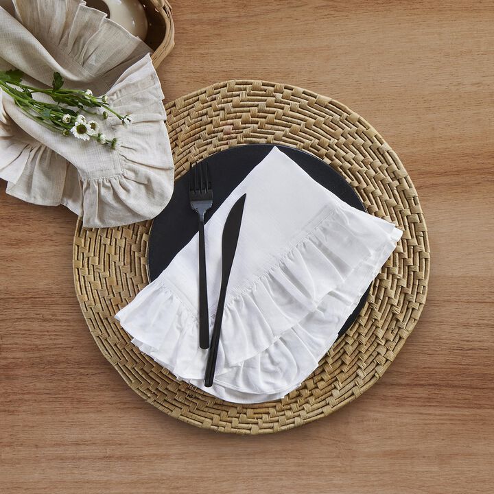 Solino Home 100% Pure Linen Cloth Napkins 20 x 20 Inch Set of 4 | Gabrielle Ruffle Dinner Napkins