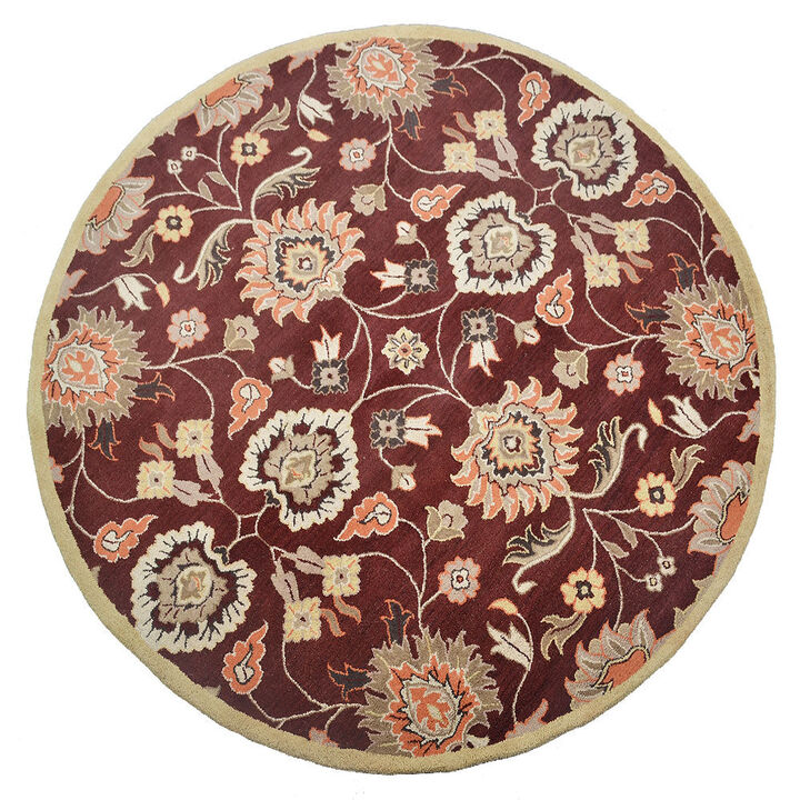 RUGSOTIC CARPETS HAND TUFTED WOOL ECO-FRIENDLY AREA RUGS  - 8'x8', Round Shape, Maroon, Classic Oriental Traditional  Design, High Pile Handmade Area Rugs for Living Room, Bed Room (K00712)