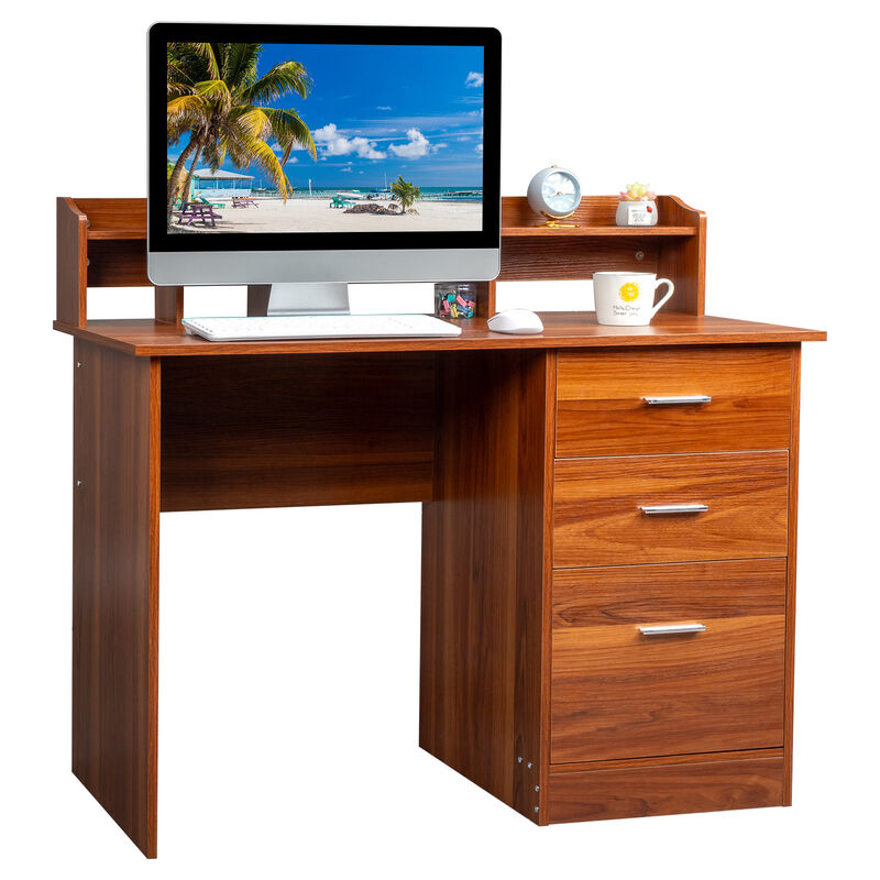 Modern Computer Desk Melamine Finish, Storage Layer, 3 Drawers, Letter File Holder