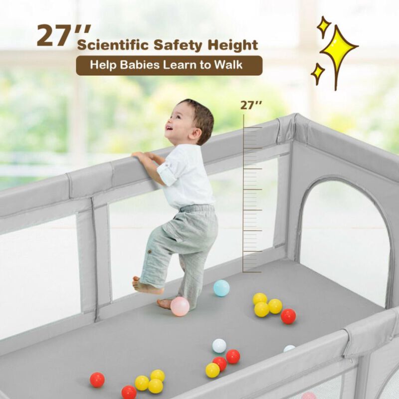 Hivvago Extra-Large Safety Baby Fence with 50 Ocean Balls-Gray