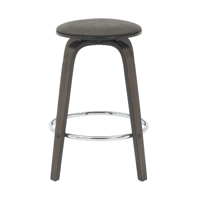 LeisureMod Pelya Modern Swivel Counter Stool Upholstered in Leather in Taupe
