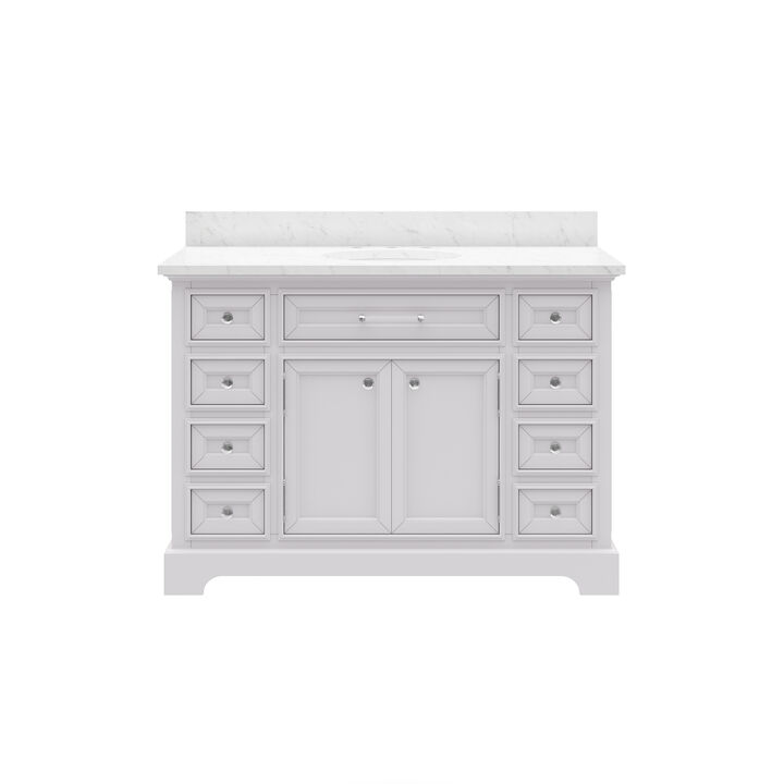 Derby 48 In. Single Sink Carrara White Marble Countertop Bath Vanity In Pure White