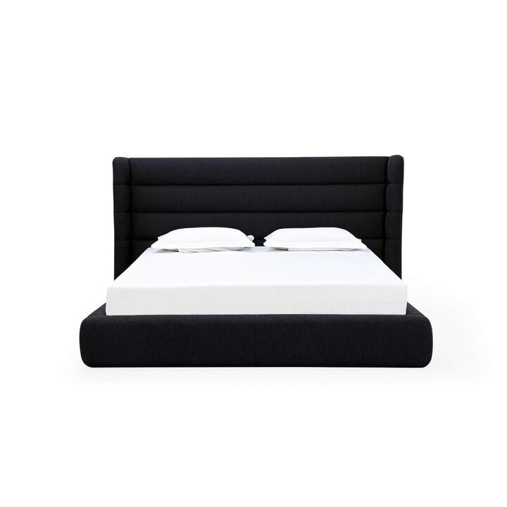 Mase Full Platform Bed, Boucle Upholstery, Wingback Headboard, Gray - Benzara