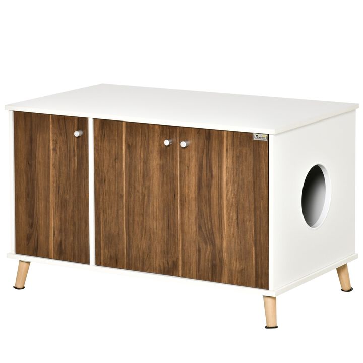 White Pet Furniture: Cat Litter Box End Table with Adjustable Shelf