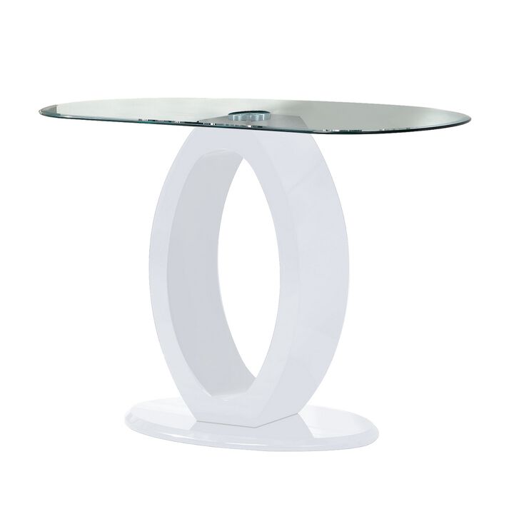 Contemporary Tempered Glass Top Sofa Table with O Shape Base, White-Benzara