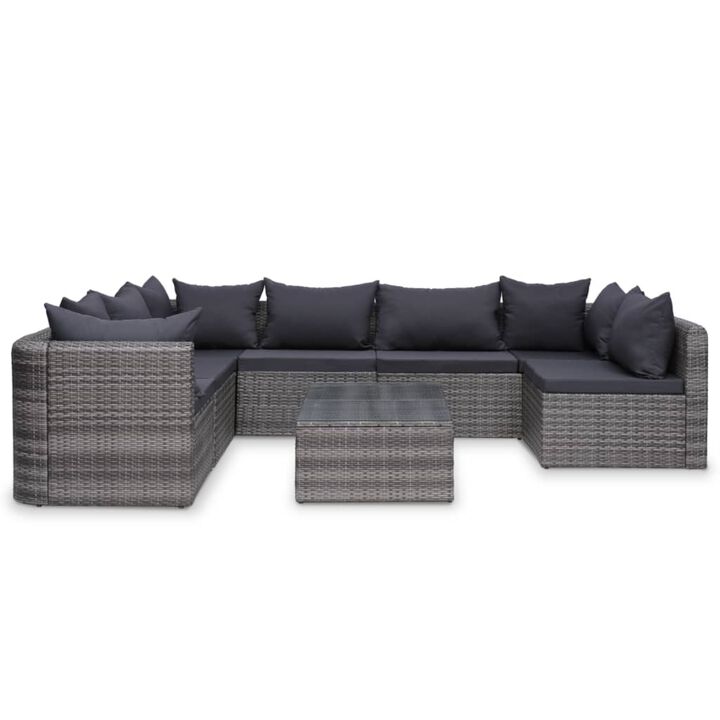vidaXL 8 Piece Garden Lounge Set with Cushions Poly Rattan Gray