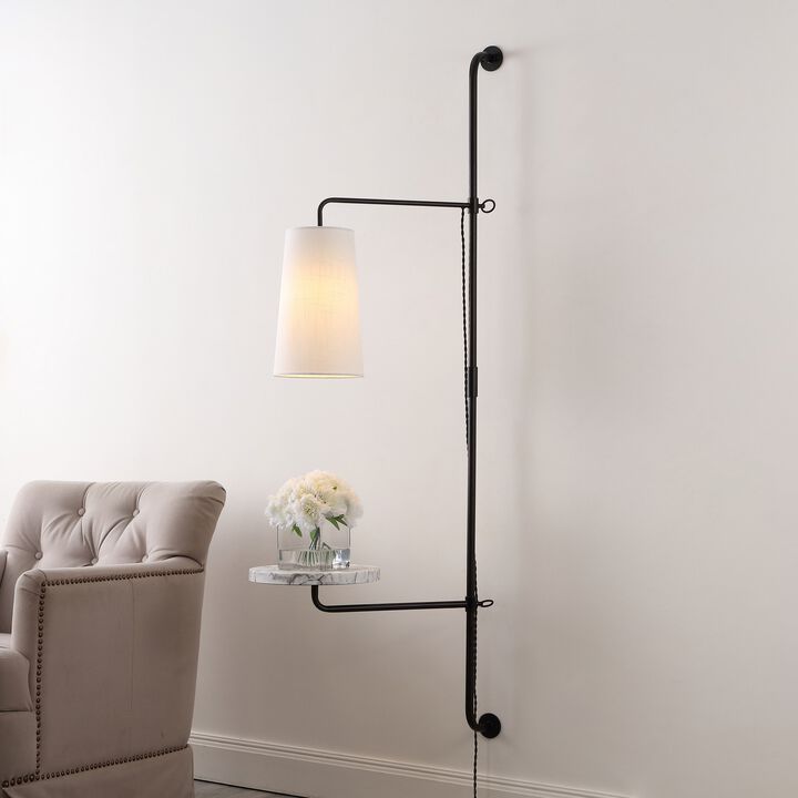 Andre 1-Light Contemporary Industrial Iron Plug-In with Adjustable White Marble Table LED Sconce