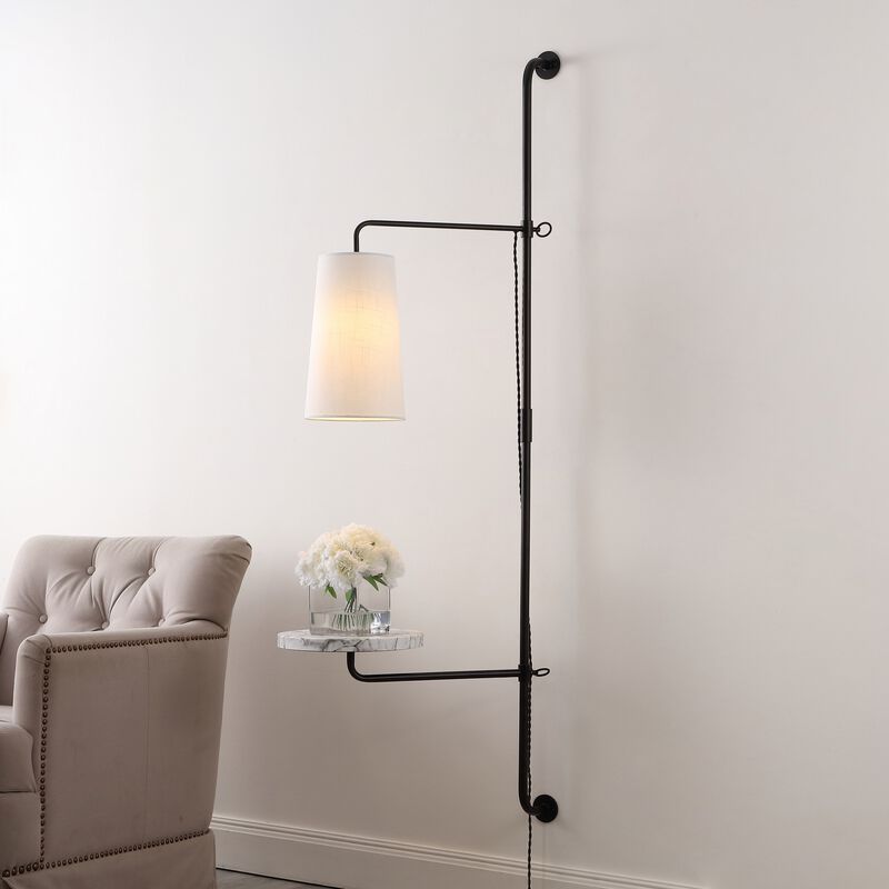 Andre 1-Light Contemporary Industrial Iron Plug-In with Adjustable White Marble Table LED Sconce
