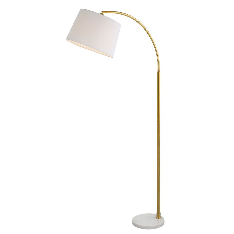 65 Inch Arc Floor Lamp with Adjustable Shade, Marble Base, Gold, White-Benzara