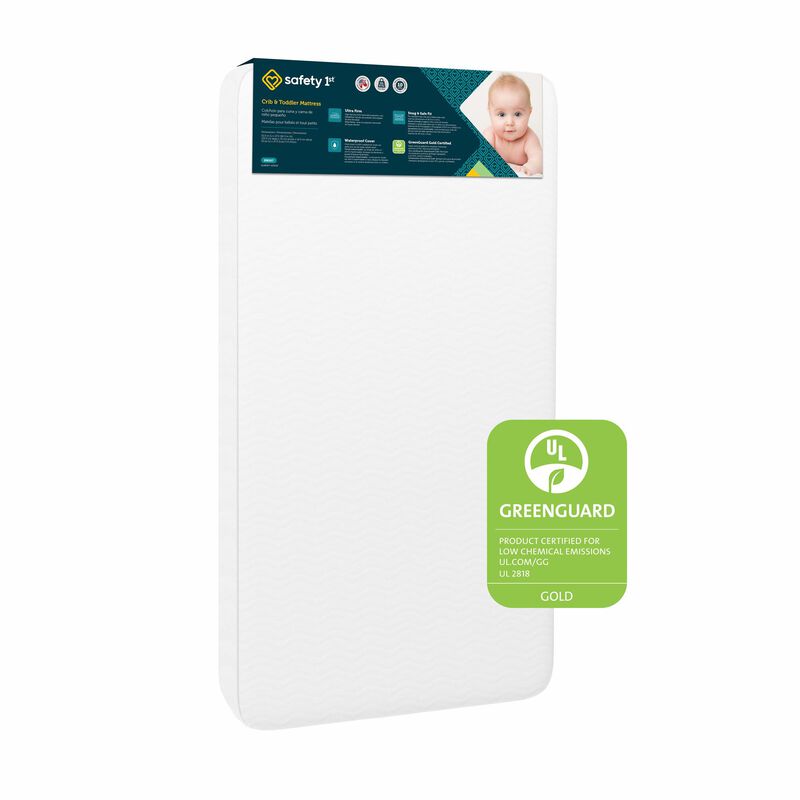 Pleasant Dreams Crib and Toddler Bed Mattress with Waterproof and Stain Resistant Cover, White