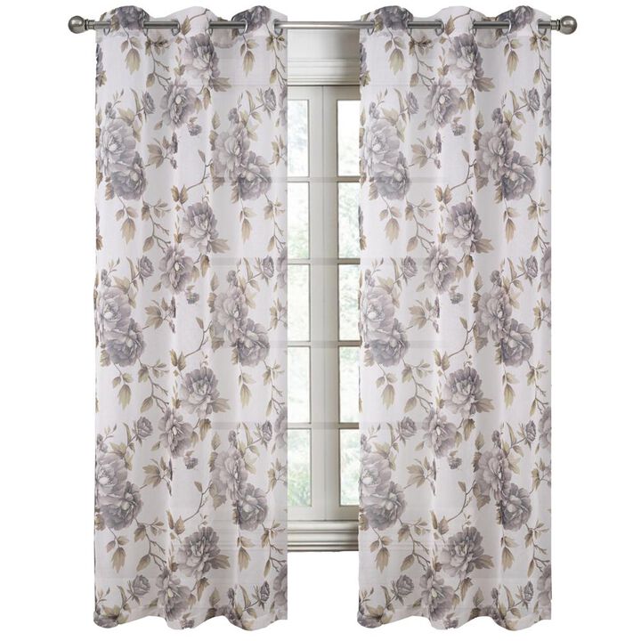RT Designers Collection Ellie Doily Grommet Light Filtering Window Curtain Panel for Bedroom 54" x 84" Silver