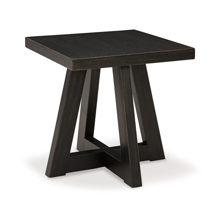 Dani Side End Table, Angled Legs, Square 24 Inch Black Hardwood Top - Benzara