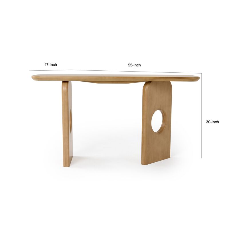 Noe Ohan 55 Inch Console Table, Rectangular, Light Brown Solid Rubberwood - Benzara