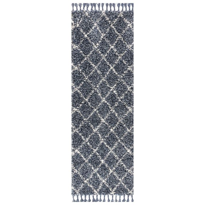 Gabrielle Mercer Shag Plush Tassel Moroccan Geometric Trellis Area Rug