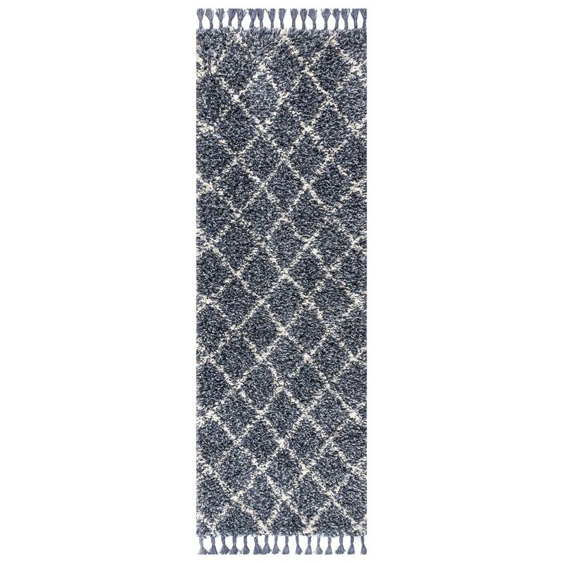Gabrielle Mercer Shag Plush Tassel Moroccan Geometric Trellis Area Rug