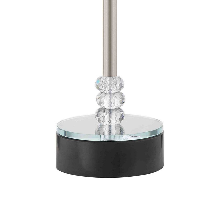 Dany 24 Inch Table Lamp with Crystal Drum Shade, Metal, Brushed Nickel-Benzara