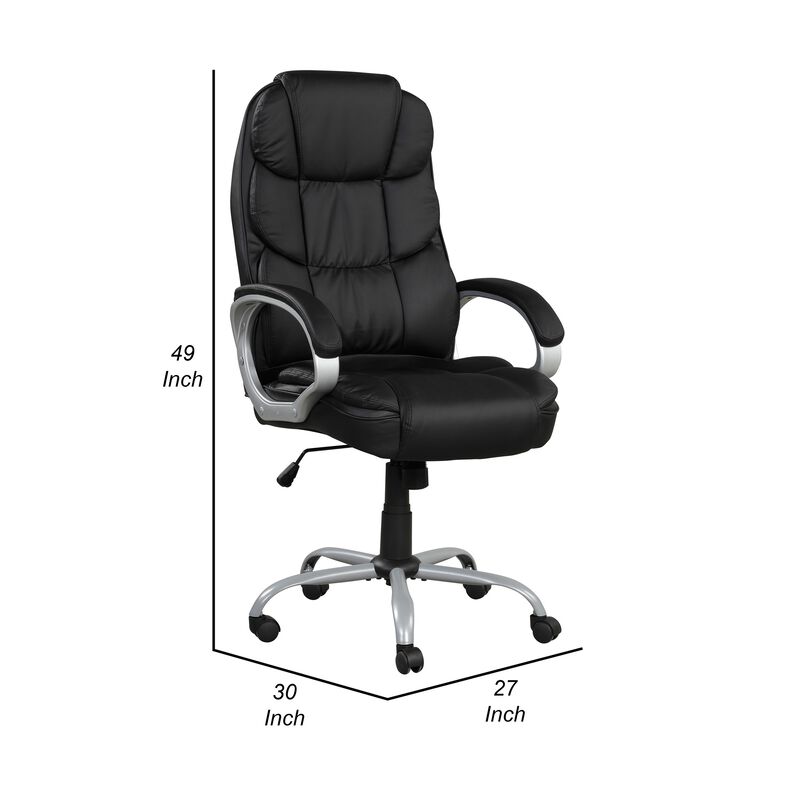 30 Inch Office Chair, 360 Degree Swivel, Cushioned Black Faux Leather - Benzara