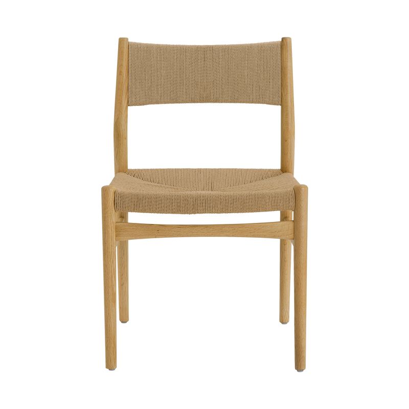 Rie Dining Side Chair Set of 2, Danish Inspired Backrest, Brown Woven - Benzara