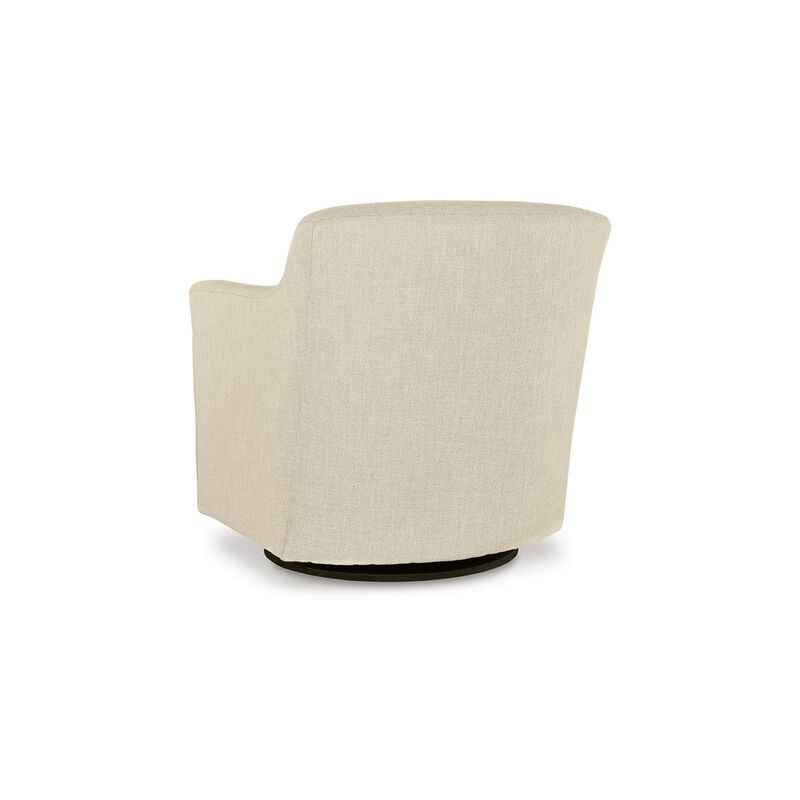 Leena 35 Inch Swivel Accent Chair, Soft Beige Linen Polyester, Reversible - Benzara