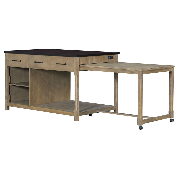 Merax Retro Extendable Kitchen Island with Storage