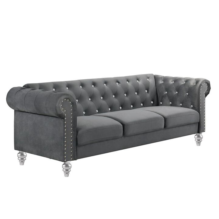 New Classic Furniture Furniture Emma Velvet Fabric Sofa with Rolled Arms in Gray