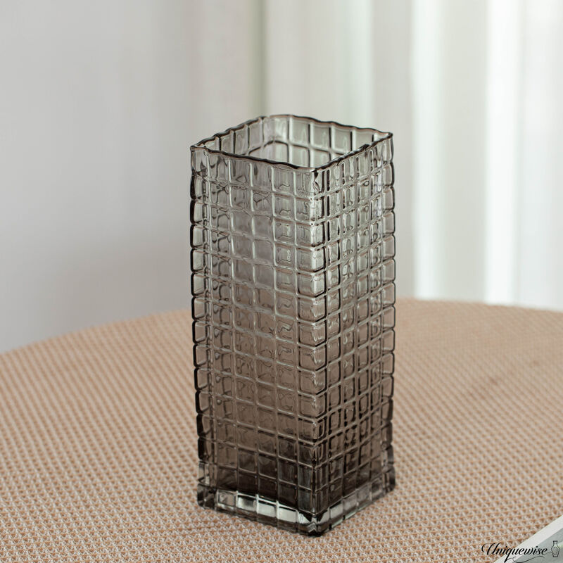 10-Inch Square Frosted Grey Vase