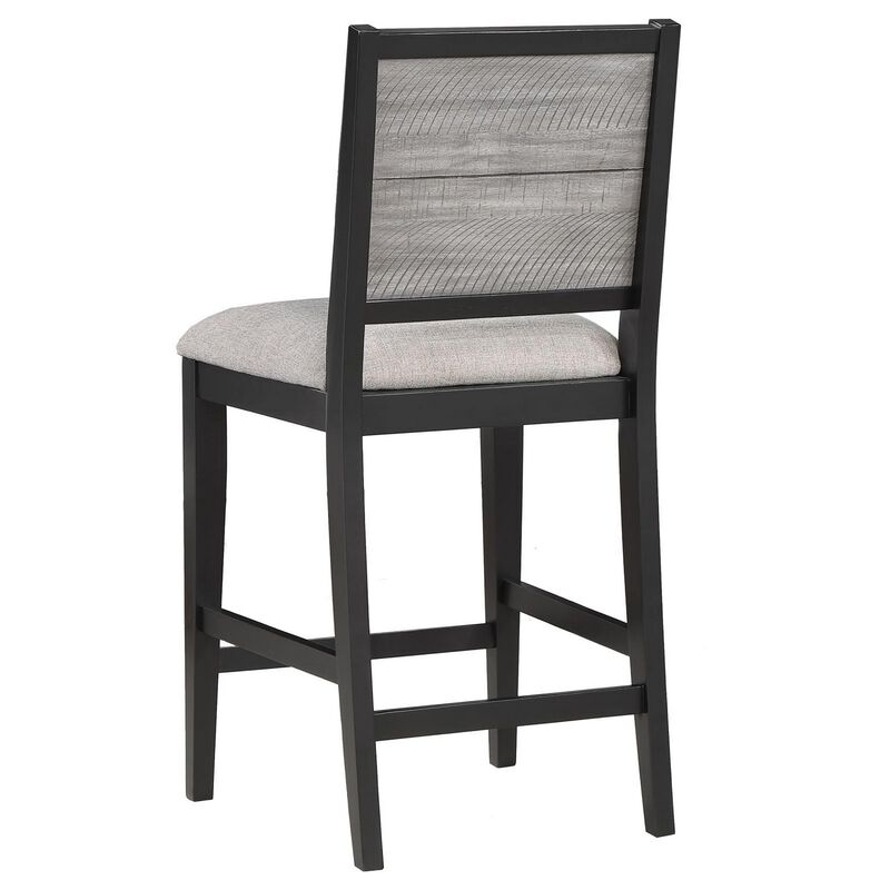 Elina 27 Inch Counter Height Chair, Set of 2, Plank Back, Gray Polyester - Benzara