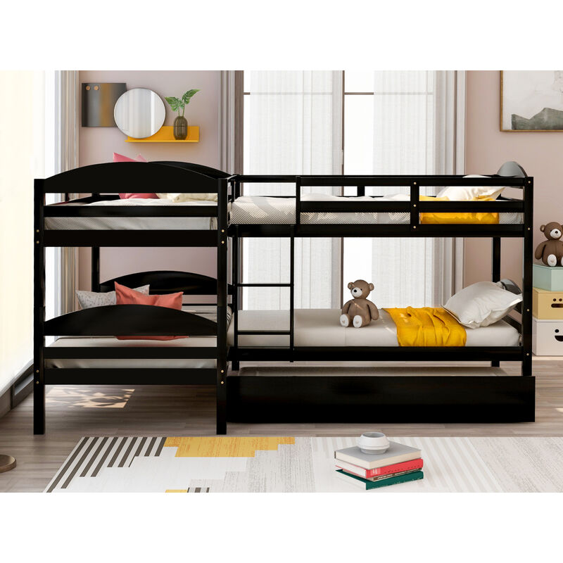 Twin L-Shaped Bunk Bed With Trundle