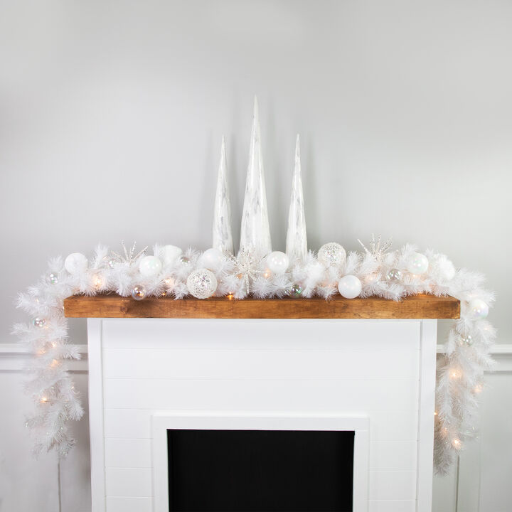 9' x 14" Pre-Lit White Alaskan Pine Artificial Christmas Garland  Warm White LED Lights