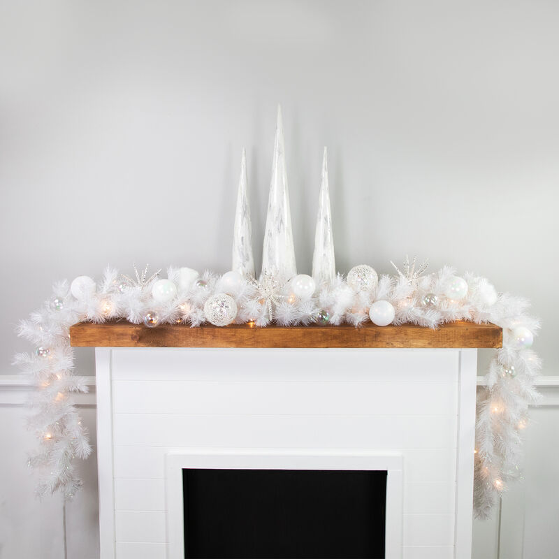 9' x 14" Pre-Lit White Alaskan Pine Artificial Christmas Garland  Warm White LED Lights