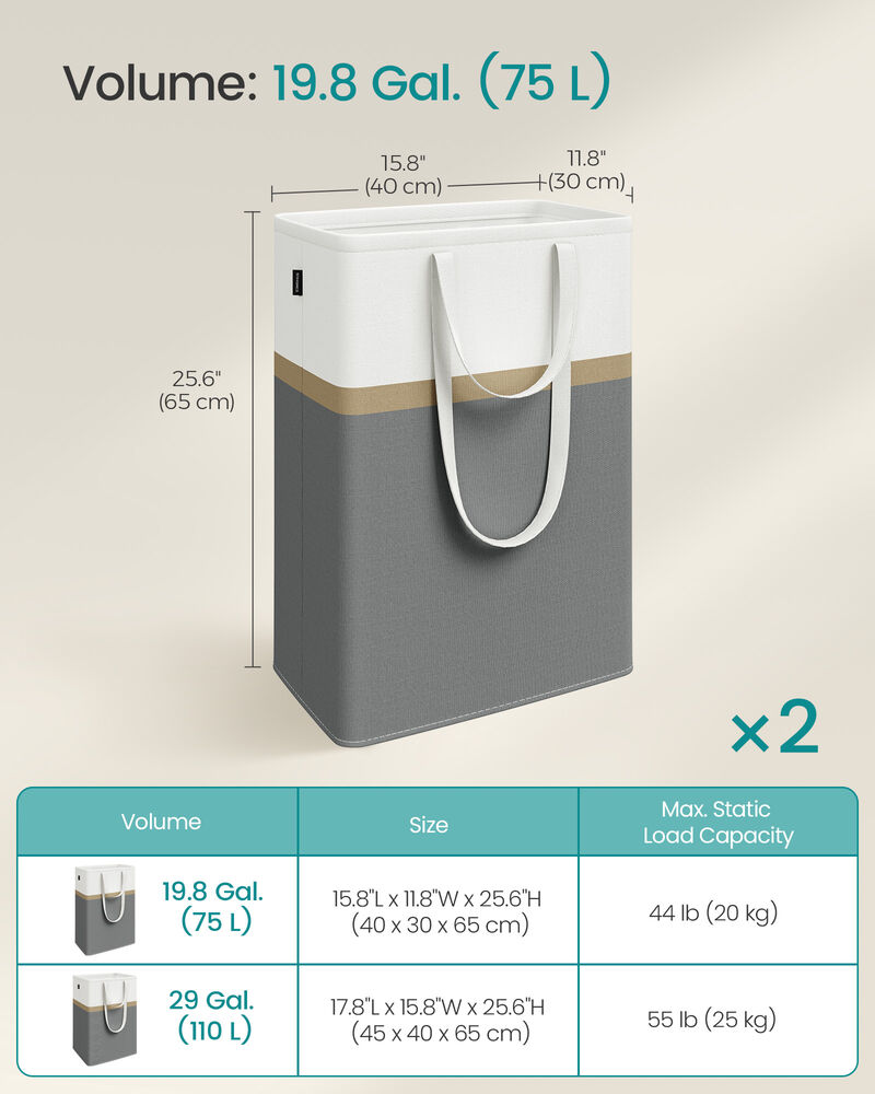 Set of 2 Laundry Hampers, Foldable Laundry Baskets, 19.8 Gal