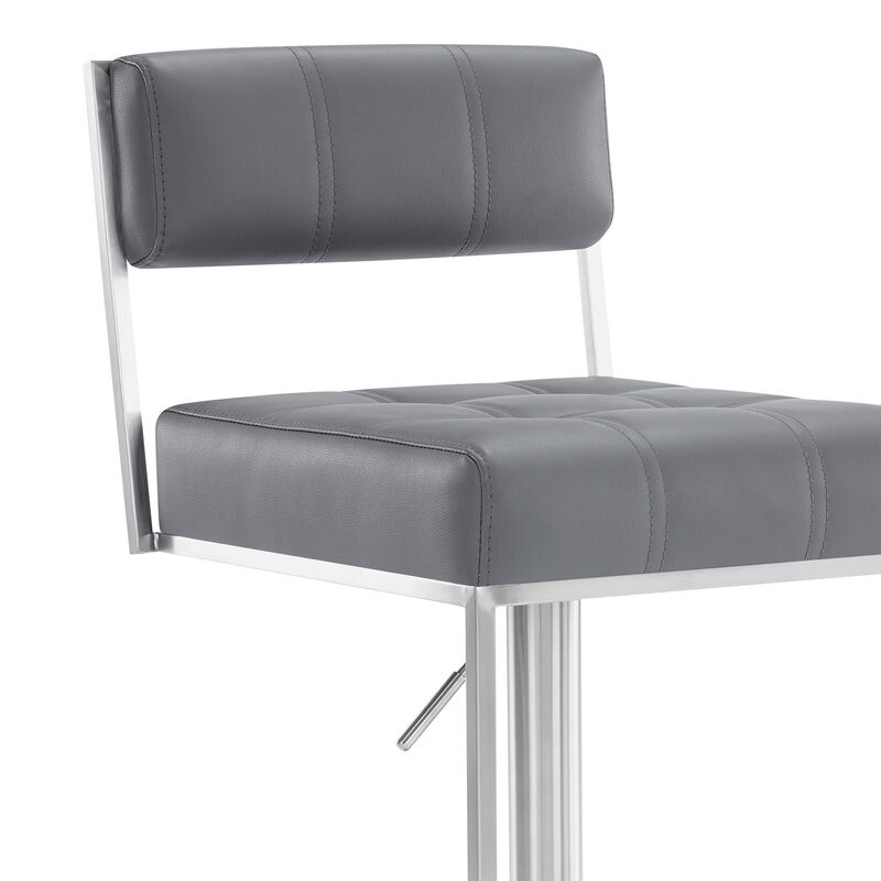 Michele Swivel Adjustable Height Off-White Faux Leather and Brushed Stainless Steel Stool